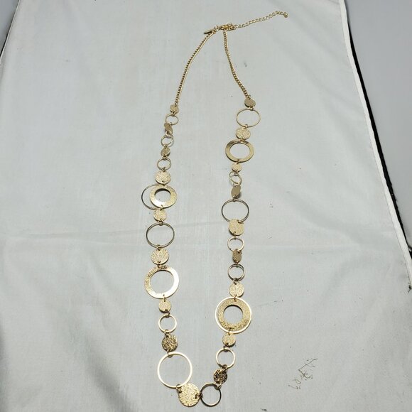 NY & Co Gold Necklace with Circles and Hammered Discs - Picture 3 of 7